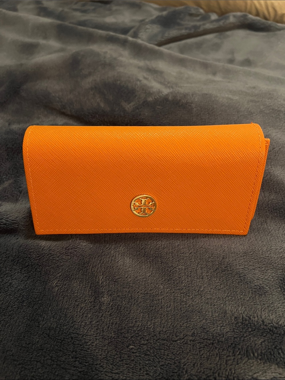 Tory Burch Bright Orange Leather Glasses Case with Gold Logo